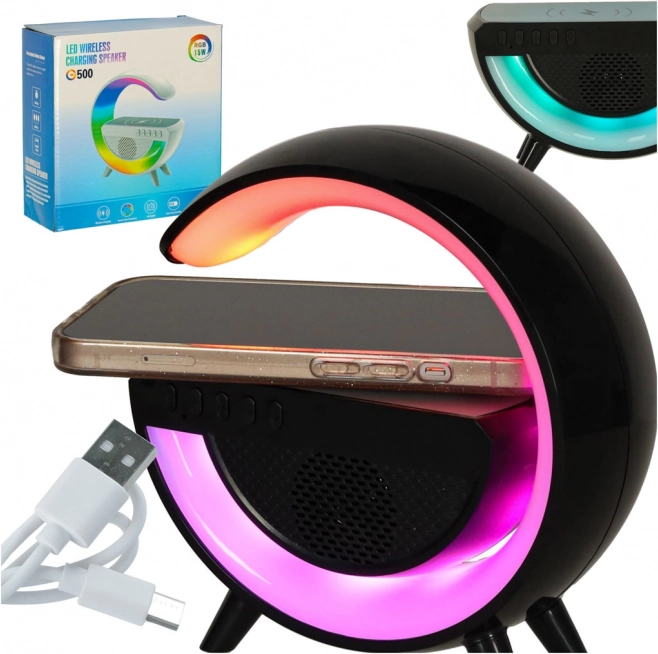 LED-lampe RGB med trådløs opladning og højttaler sort