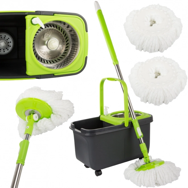 Roterende mop med 2 mikrofiberpuder og doseringsspand
