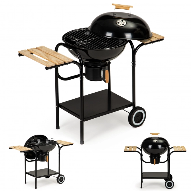 Havegrill med kul med låg og hylder, riste og askeskuffe