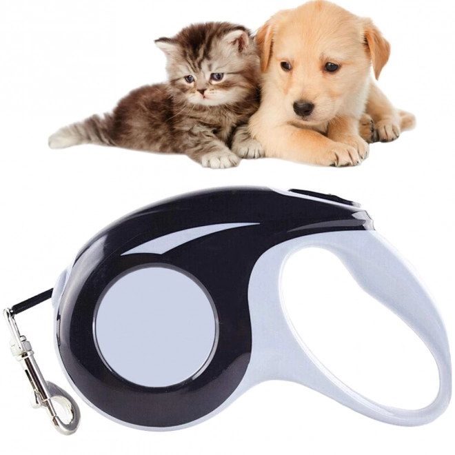 Automatisk hundesnor med lås 5 m 15 kg – Hvid-sort