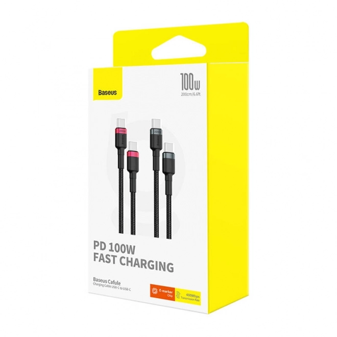 Baseus Cafule USB-C til USB-C 100W kabel, 2m, 2 stk (rød-sort, grå-sort).