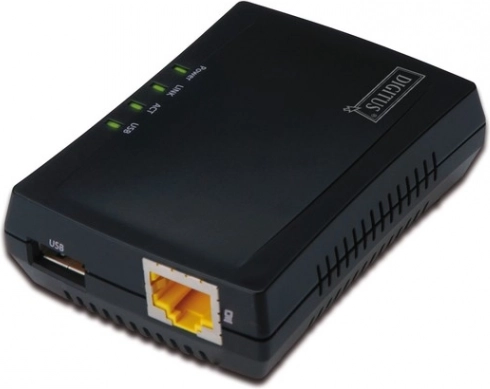 Multifunktionel netværks-printserver og USB-hub med NAS, 1× USB 2.0, 1× RJ45, LAN 10/100 Mb/s