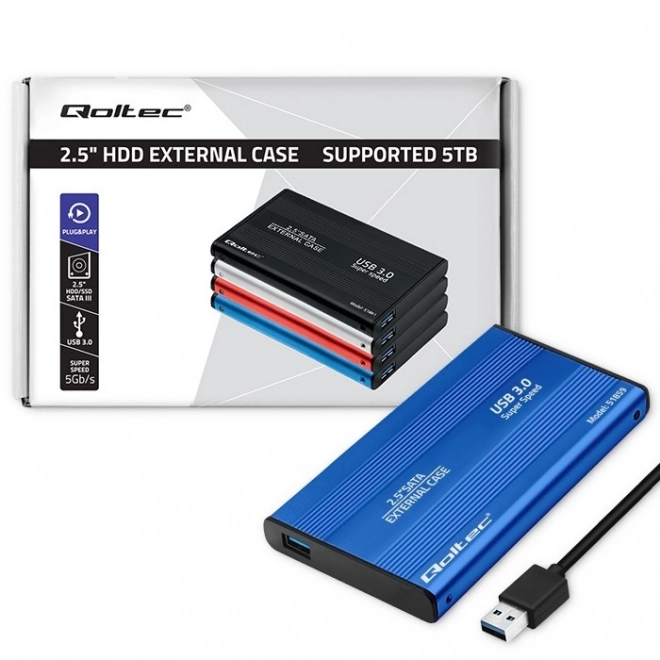 Eksternt etui til HDD/SSD 2.5" SATA3 USB 3.0 Blå
