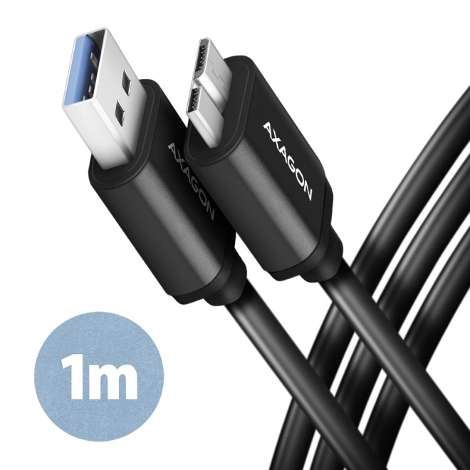 Kabel AXAGON Micro-B USB til USB-A 3.2 Gen 1, 1m, 3A, ALU, PVC, sort