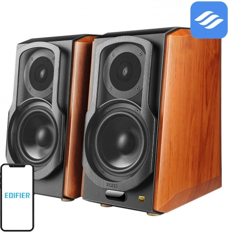Reolhøjttalere EDIFIER S1000W 2.0 med Wi‑Fi og Bluetooth, brun
