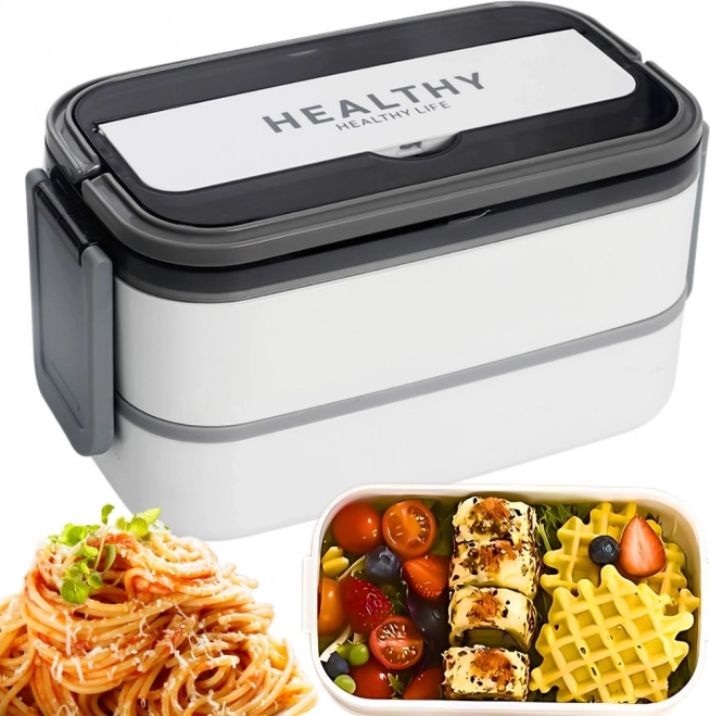 Stabelbar bento-boks med ruminddeling 1400 ml med bestik