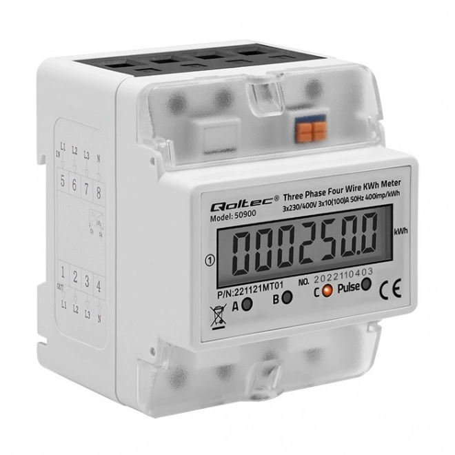 Trefase elektronisk elmåler | DIN skinne | 400V | LCD | 4P