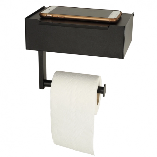 Toiletrulleholder med hylde og opbevaringsplads sort