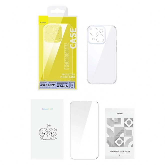 Transparent Glascover Baseus SuperCeramic og hærdet glassæt til iPhone 14 – Plus