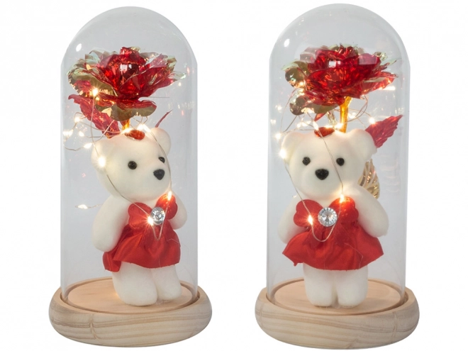Evig rose med en bamse i glasæske
