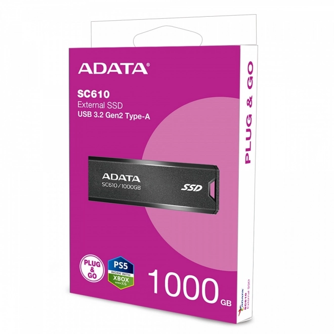 Ekstern SSD disk ADATA SC610 1000GB USB3.2 Gen2 sort