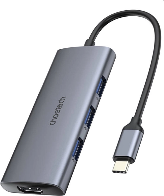 Adapter USB-C Choetech 7v1 Sølvfarvet
