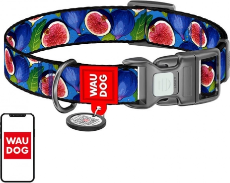 Waudog nylonhundehalsbånd med QR-kode og figmotiv, størrelse XL