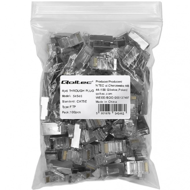 Gennemtræk RJ45 CAT5e FTP stik forgyldte kontakter 100 stykker