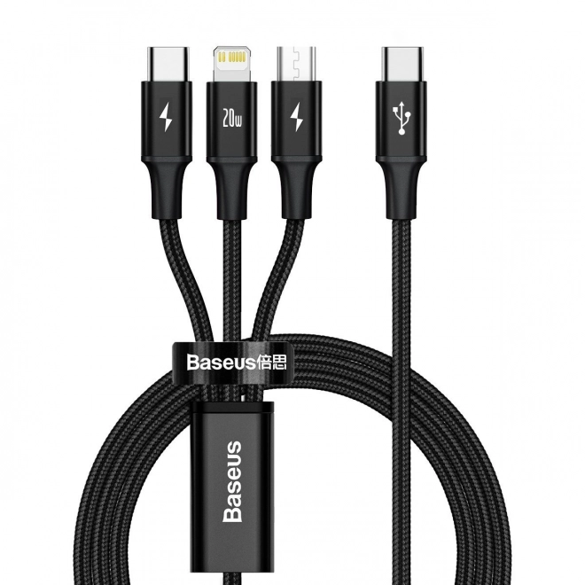 Opladningskabel Baseus 3 i 1, 20W, sort, 1,5 m