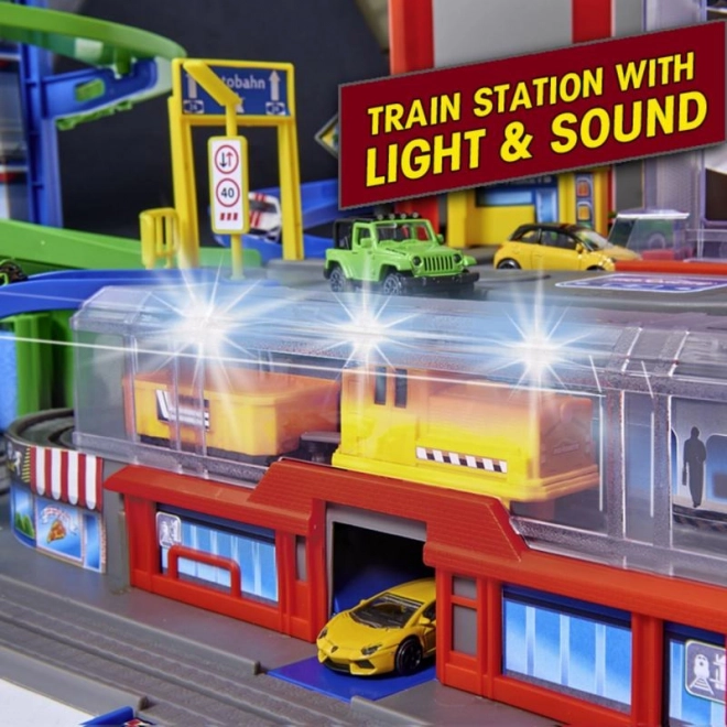 Garage Super City + 6 bilmodeller og tog