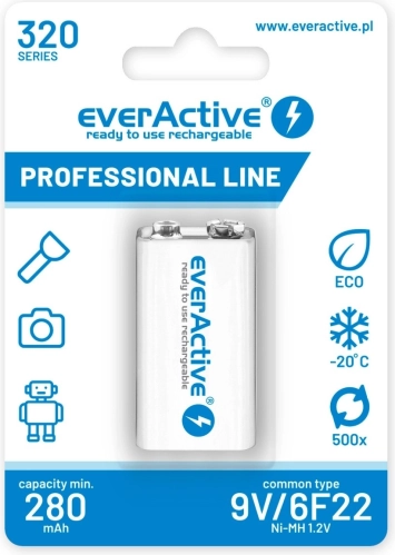 everActive 9V 320 mAh Ni-MH akkumulator klar til brug