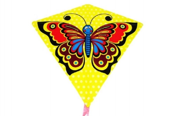 Gul flyvende drage med sommerfuglemotiv - 68 x 73 cm
