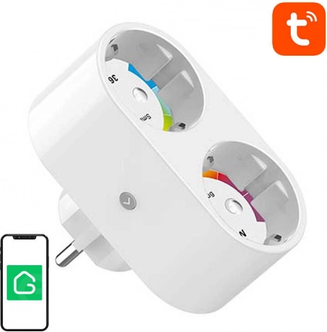 Dobbelt smart Wi‑Fi‑stik Gosund med energimåling 3680 W, Tuya
