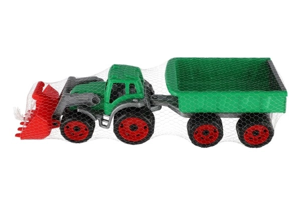 Traktor/lastmaskine/graver med trailer i liggende plast til fri kørsel 2 farver i net 16x61x16cm