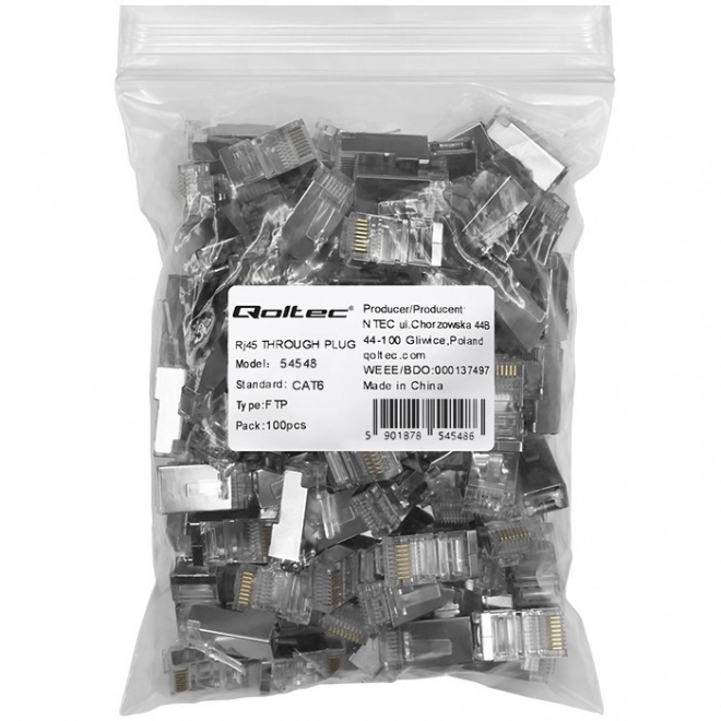 Gennemgang RJ45-stik CAT6 FTP med forgyldte kontakter, 100 stk.