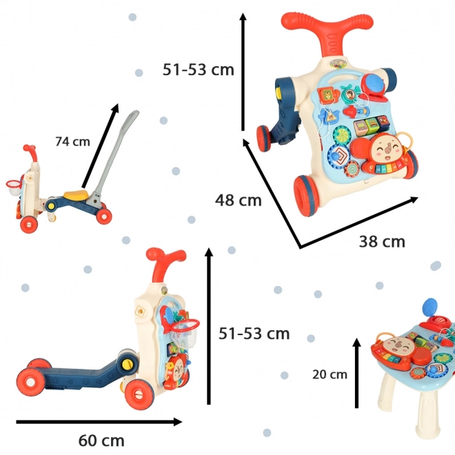 Multifunktionelt baby walker og interaktivt bord 5i1