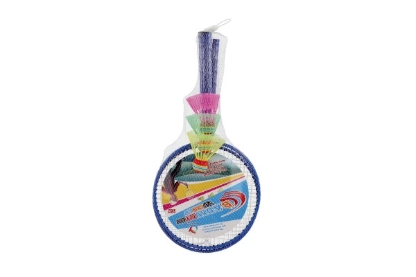 Badmintonsæt børn metal/plastik 2 ketchere + 3 bolde 2 farver i net 23x45x6cm