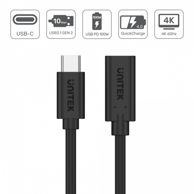 USB-C forlængerkabel 3.1 Gen 2 med 4K og PD 100W 0,5m