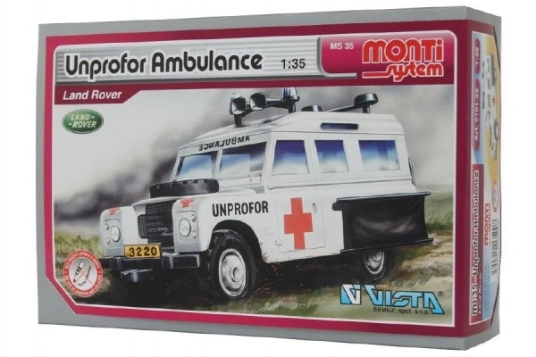 Byggesæt Monti System MS 35 Unprofor Ambulance Land Rover 1:35 i kasse 22x15x6cm