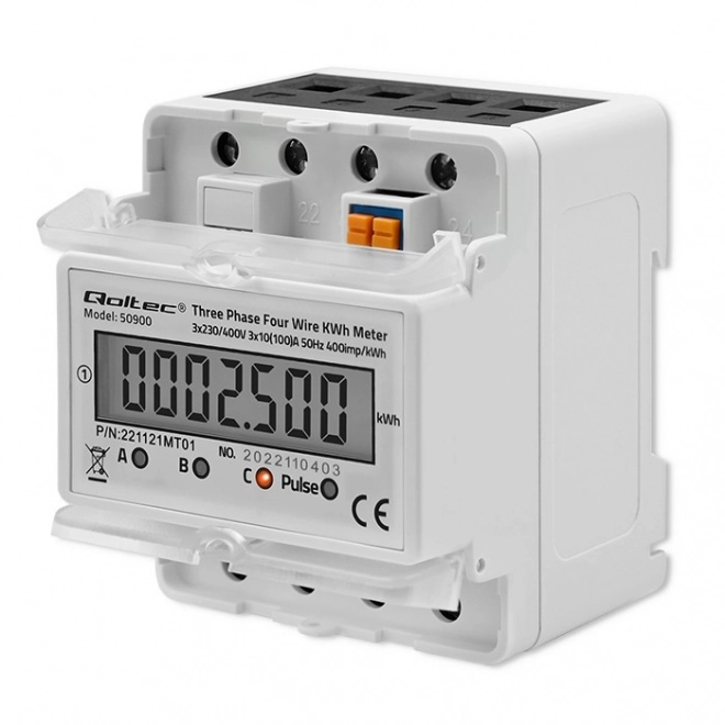 Trefase elektronisk elmåler | DIN skinne | 400V | LCD | 4P