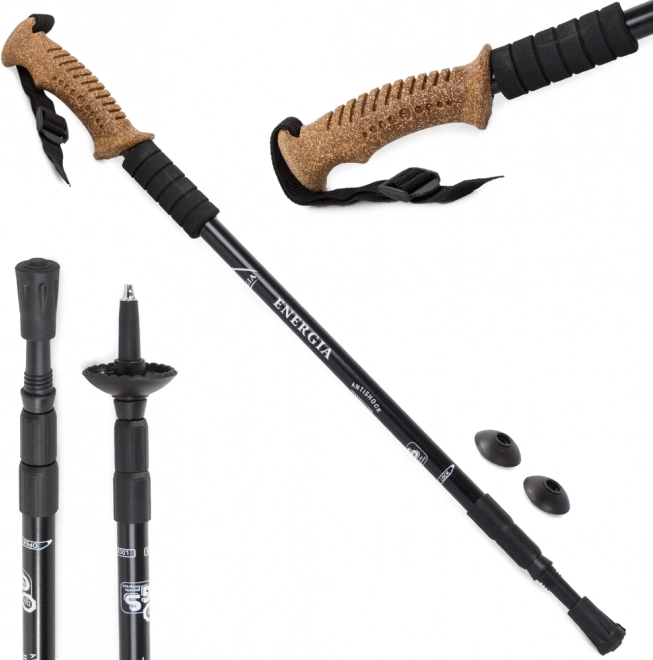 Vandrestave Nordic Walking korkstave - 1 styk – sort