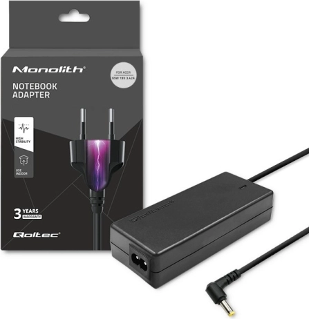 Netadapter til Acer 65 W, 19 V, 3,42 A, stik 5,5 × 1,7 mm + strømkabel