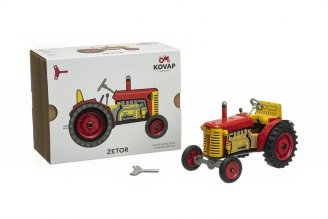 Traktor Zetor rød med nøgle metal 14cm 1:25 i æske Kovap