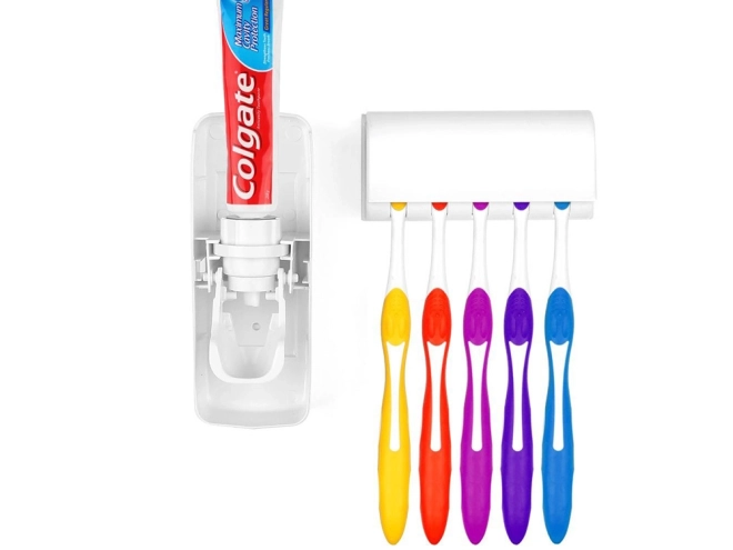 Tandpasta dispenser med tandbørsteholder