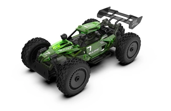 Auto RC buggy plast 22cm byggesæt 24MHz på batteri grøn i æske 34x25x7cm