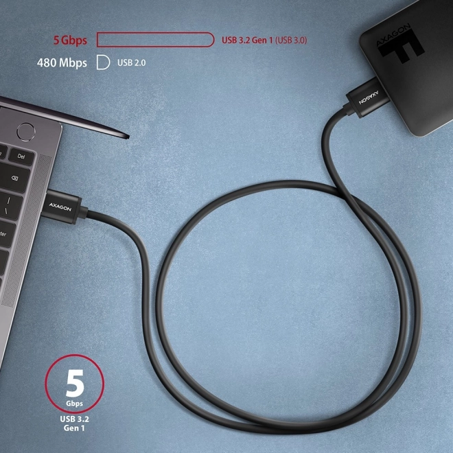 Kabel AXAGON Micro-B USB til USB-A 3.2 Gen 1, 1m, 3A, ALU, PVC, sort