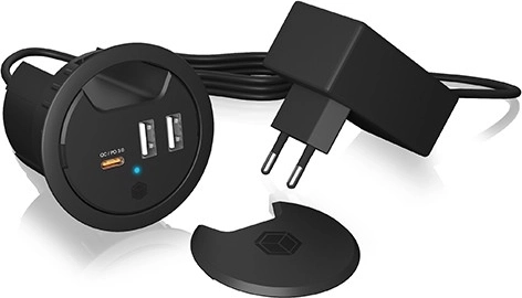 bordladestation IB-HUB1407, 2× USB‑A og 1× USB‑C til 60 mm hul