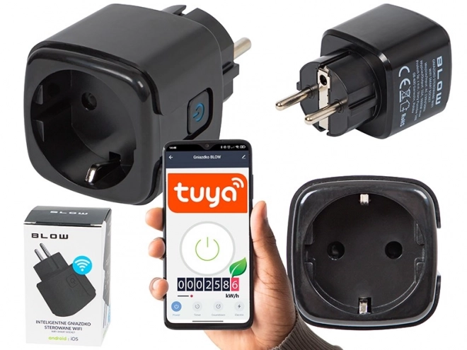 Smart stikontakt TUYA V3 sort med WiFi kontrol