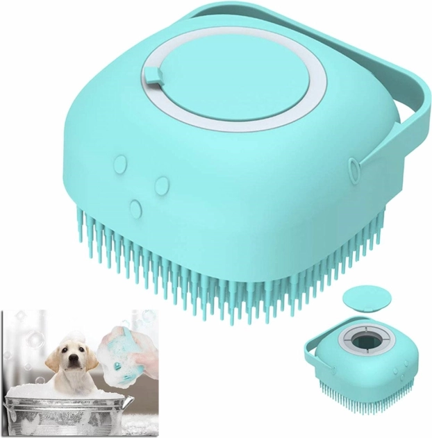 Silikone badebørste til hunde og katte med dispenser – Mint