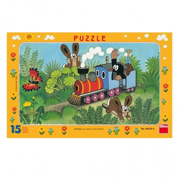 Puslespil bord Krtek og lokomotiv 29,5x19cm 15 brikker