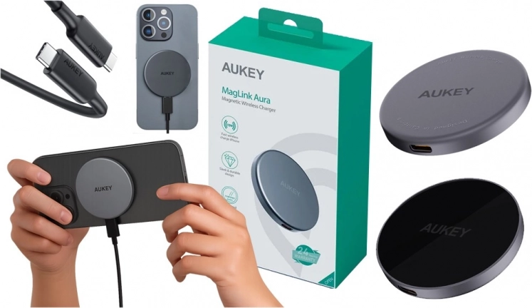 Magnetisk trådløs oplader AUKEY MagFusion 15W Qi2 (sort)