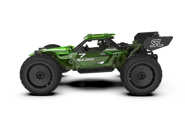 Auto RC buggy plast 22cm byggesæt 24MHz på batteri grøn i æske 34x25x7cm