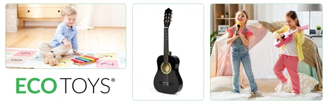Stor børneguitar af træ med 6 strenge ECOTOYS – Sort