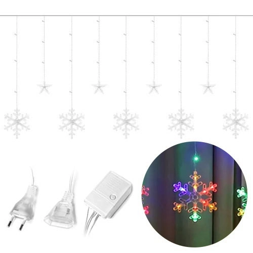 Jule LED lys snefnug og stjerner gardin 138LED