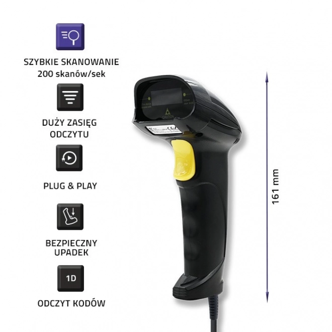 Laserscanner til stregkoder 1D USB sort
