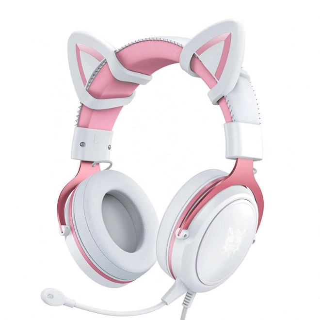 Gaming hovedtelefoner Onikuma X10 hvid og pink med katteører