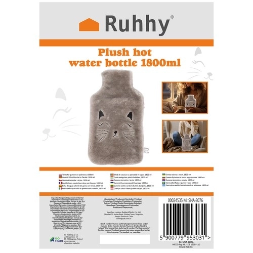 Gummi termofor med betræk 1800ml Ruhhy 24535