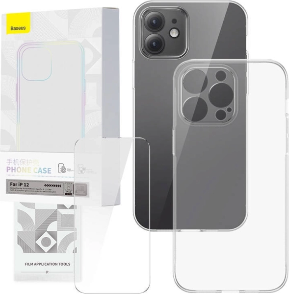Gennemsigtigt cover og hærdet glas BASEUS CORNING til iPhone 12