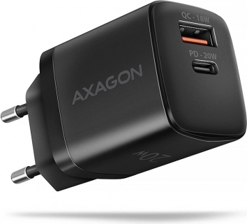 væglader 20 W med USB‑C PD og USB‑A QC sort