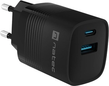 Natec Ribera GaN USB oplader 30W, 1x USB-A, 1x USB-C, sort
